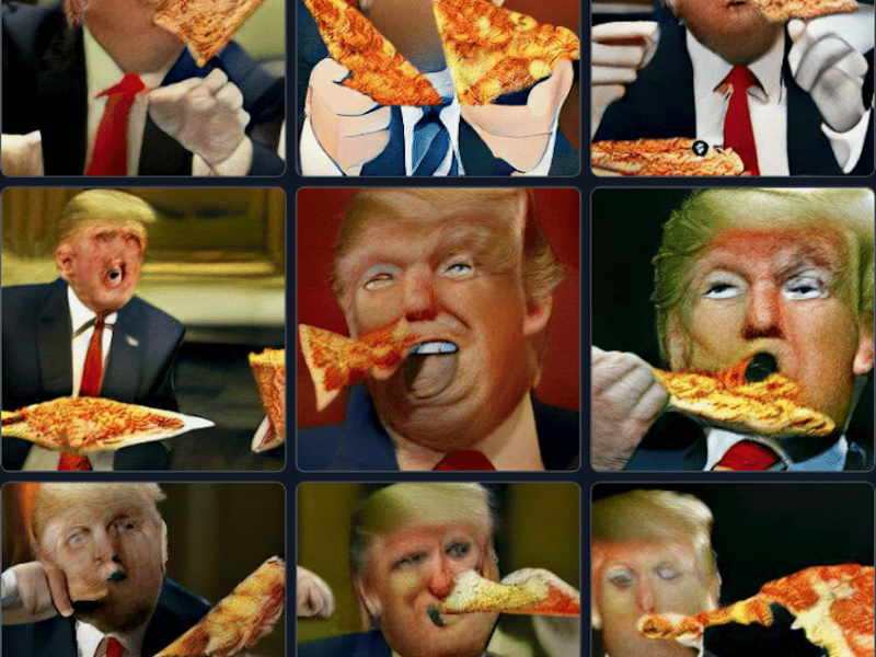 trump comiendo pizza generado por inteligencia artifical