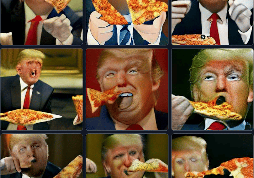 trump comiendo pizza generado por inteligencia artifical